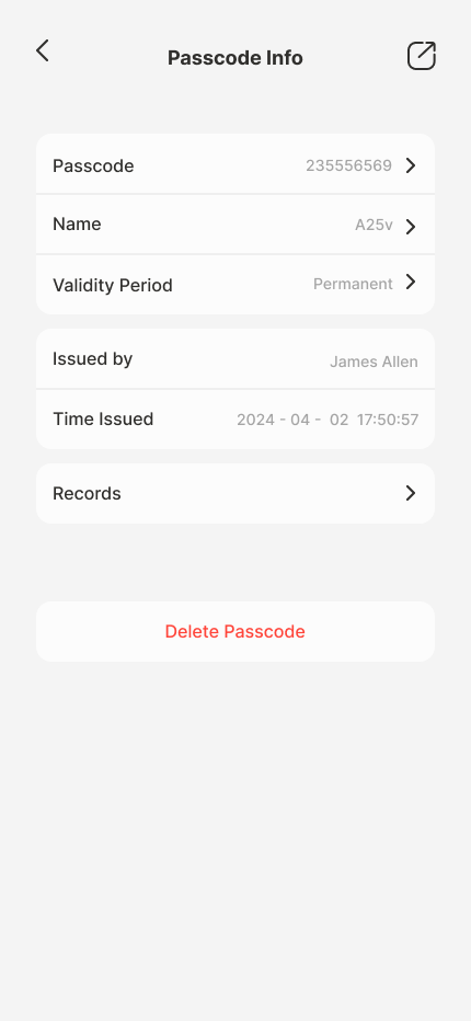 Passcode Info